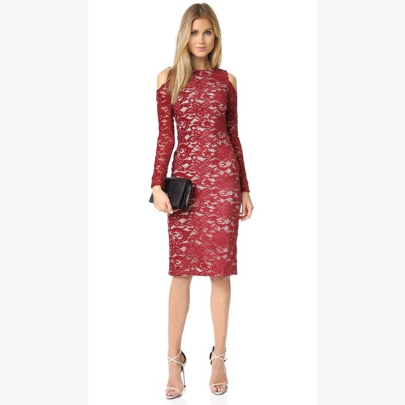 ALICE+OLIVIA Red Lace Laila Open Shoulder Dress 4 - Picture 2 of 8